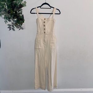 URBAN OUTFITTERS IVORY/CREAM WIDE LEG TWILL OVERALLS SIZE SMALL